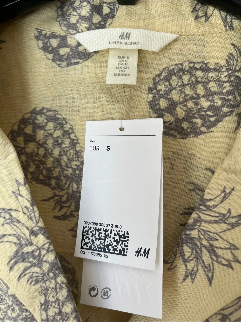 H&M Linen Pineapple Print Short Sleeve Shirt Women Unisex NWT New with Tags - Picture 2 of 5